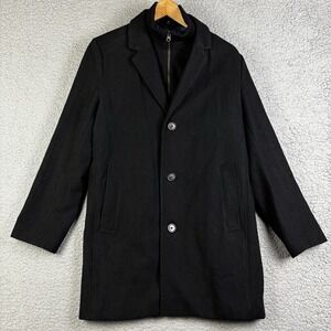 Tommy Hilfiger Wool Blend Overcoat Black 36 S Mens 3 Button Dress Layered‎ Pea